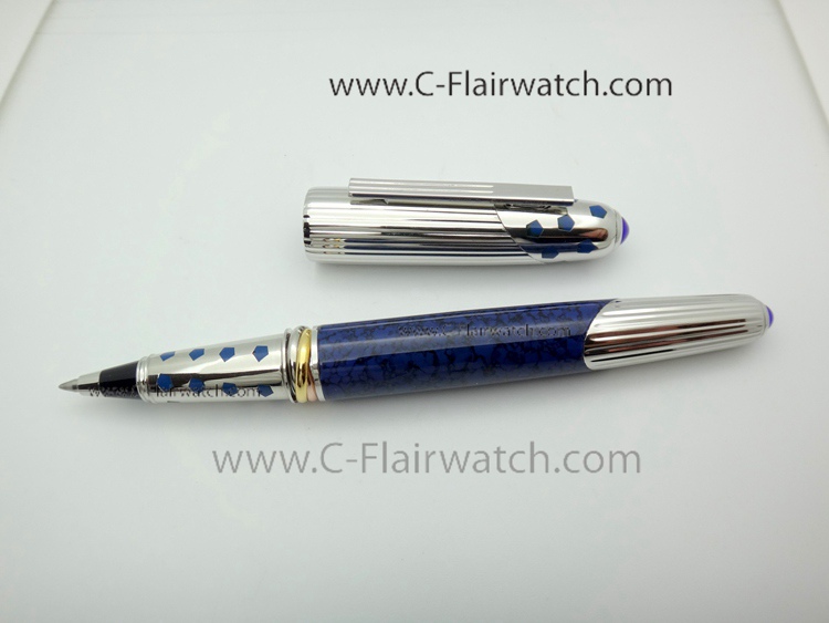 Copy Cartier Panthere De Rollerball Pen Silver and Blue Pen